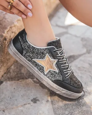 Basket femme noire étoile à lacets - Élise