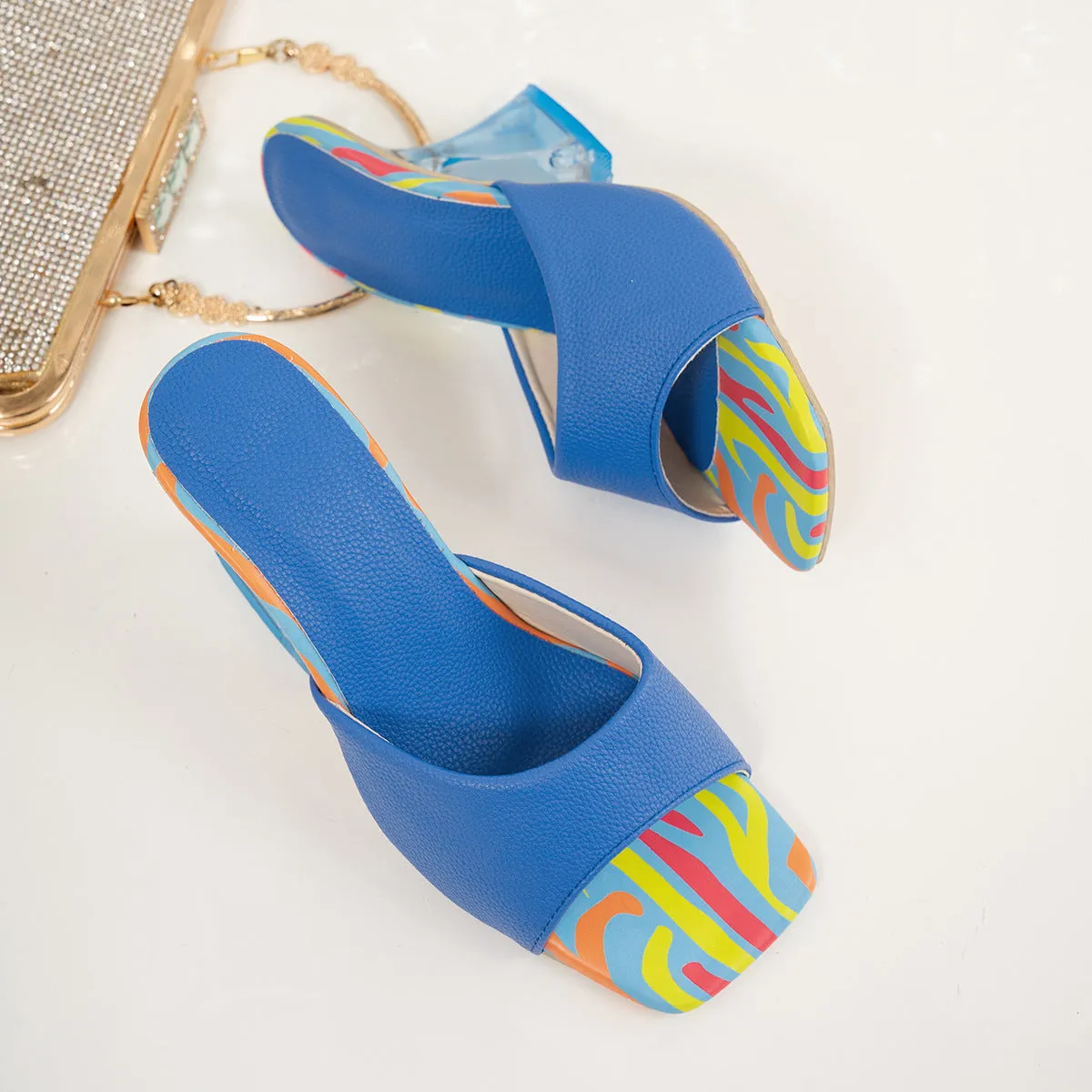 Contrast Peep Toe Block Heel Sandals