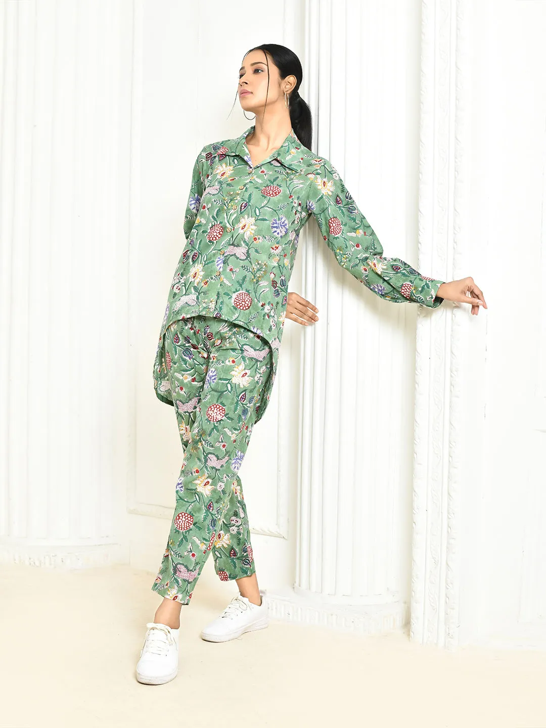 Dhanvi Cotton Floral Hand-Printed Co-Ord Set
