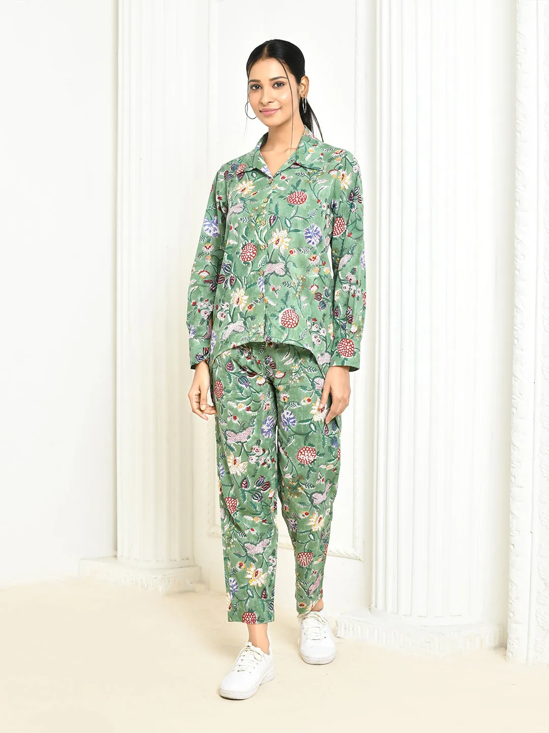 Dhanvi Cotton Floral Hand-Printed Co-Ord Set
