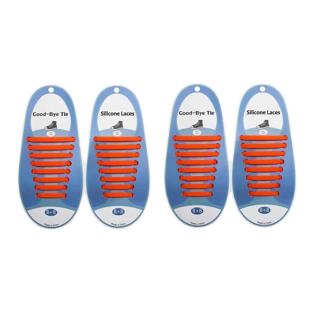 elastic lazy no-tie silicone speed laces - Orange (Adults)(x2 Combo)