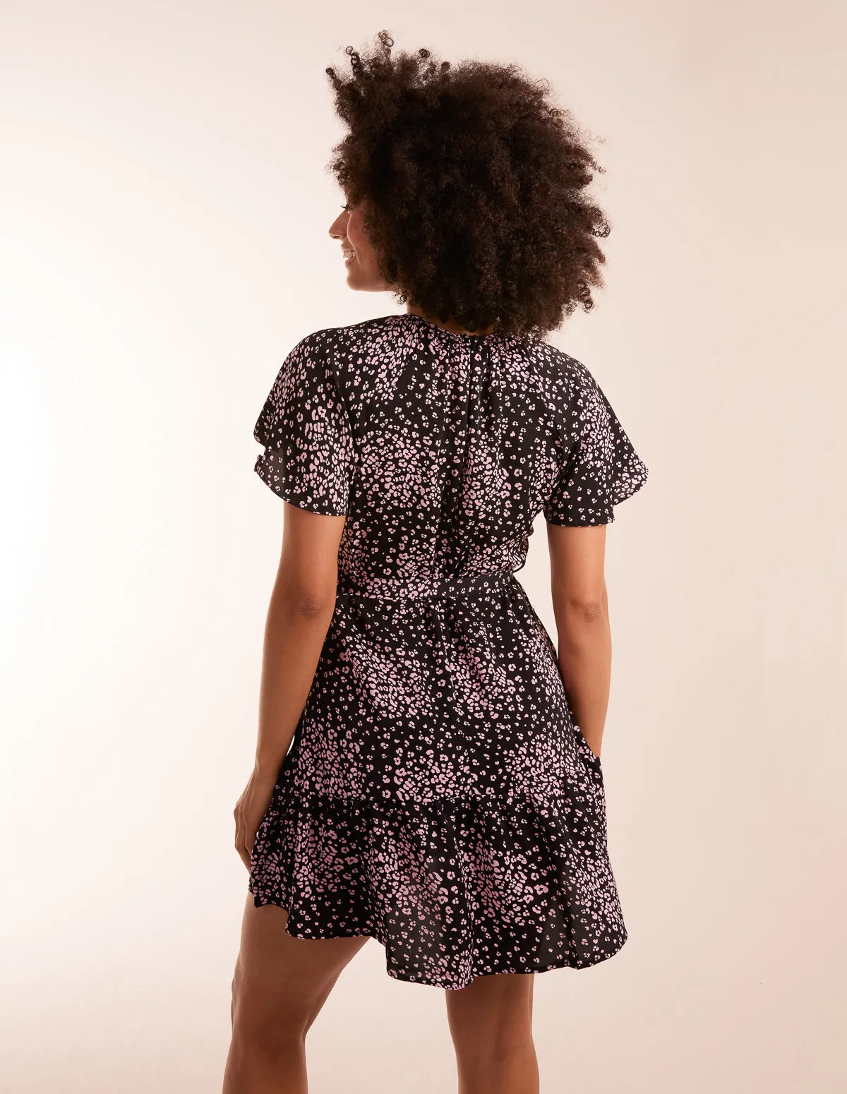 Frill Sleeve Belted Mini Dress