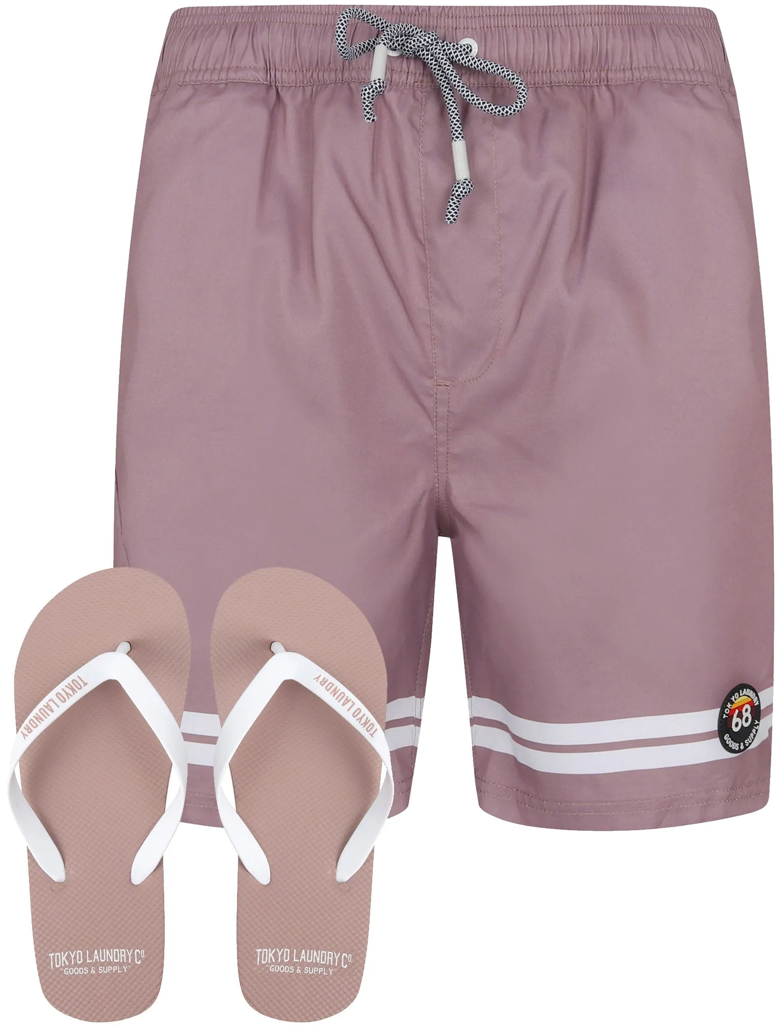 Jafari Swim Shorts With Free Matching Flip Flops In Toadstool Lilac - Tokyo Laundry
