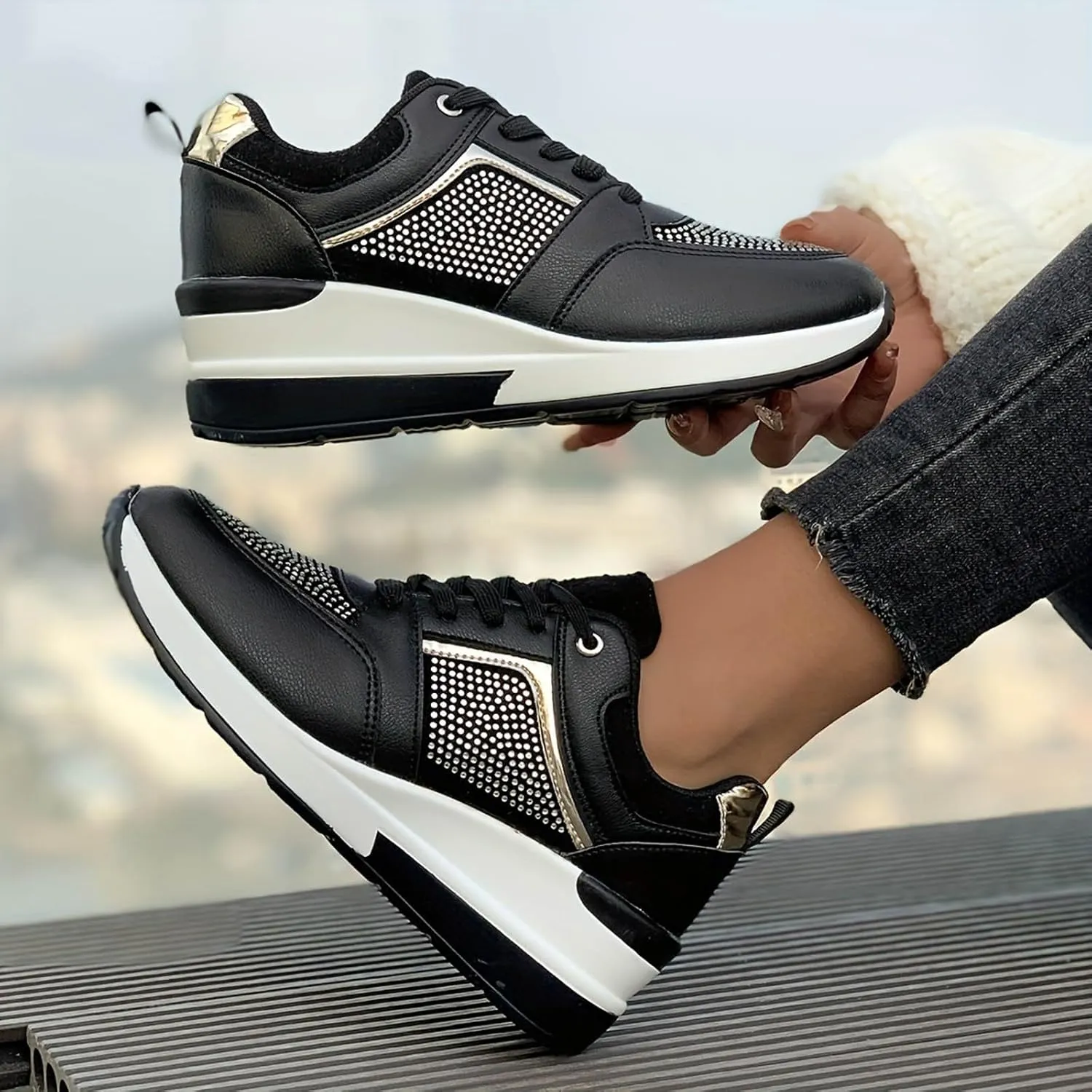 Lightweight Walking Tennis Shoes for Women Platform Thick Sole Classic Rubber Sole Shoes Versatile Dress Shoe
