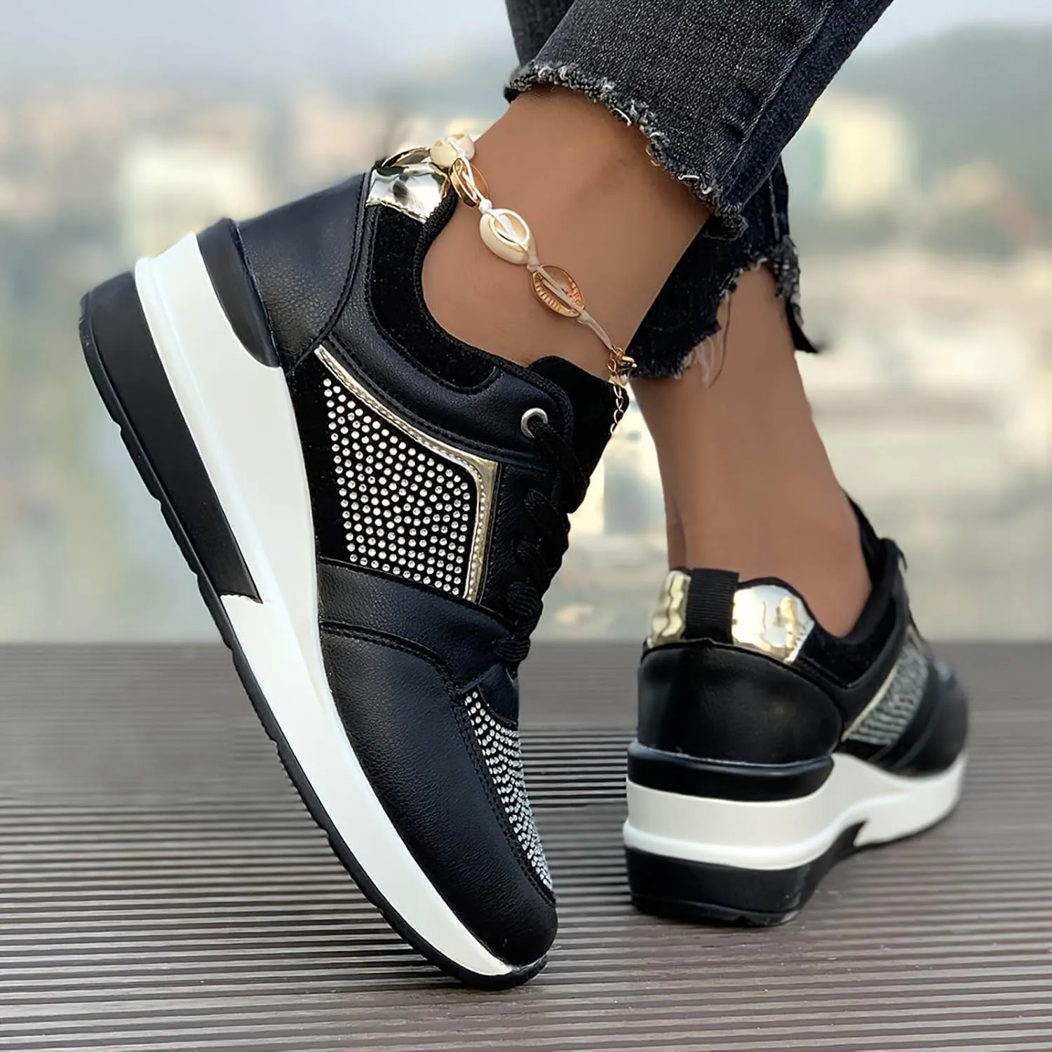 Lightweight Walking Tennis Shoes for Women Platform Thick Sole Classic Rubber Sole Shoes Versatile Dress Shoe