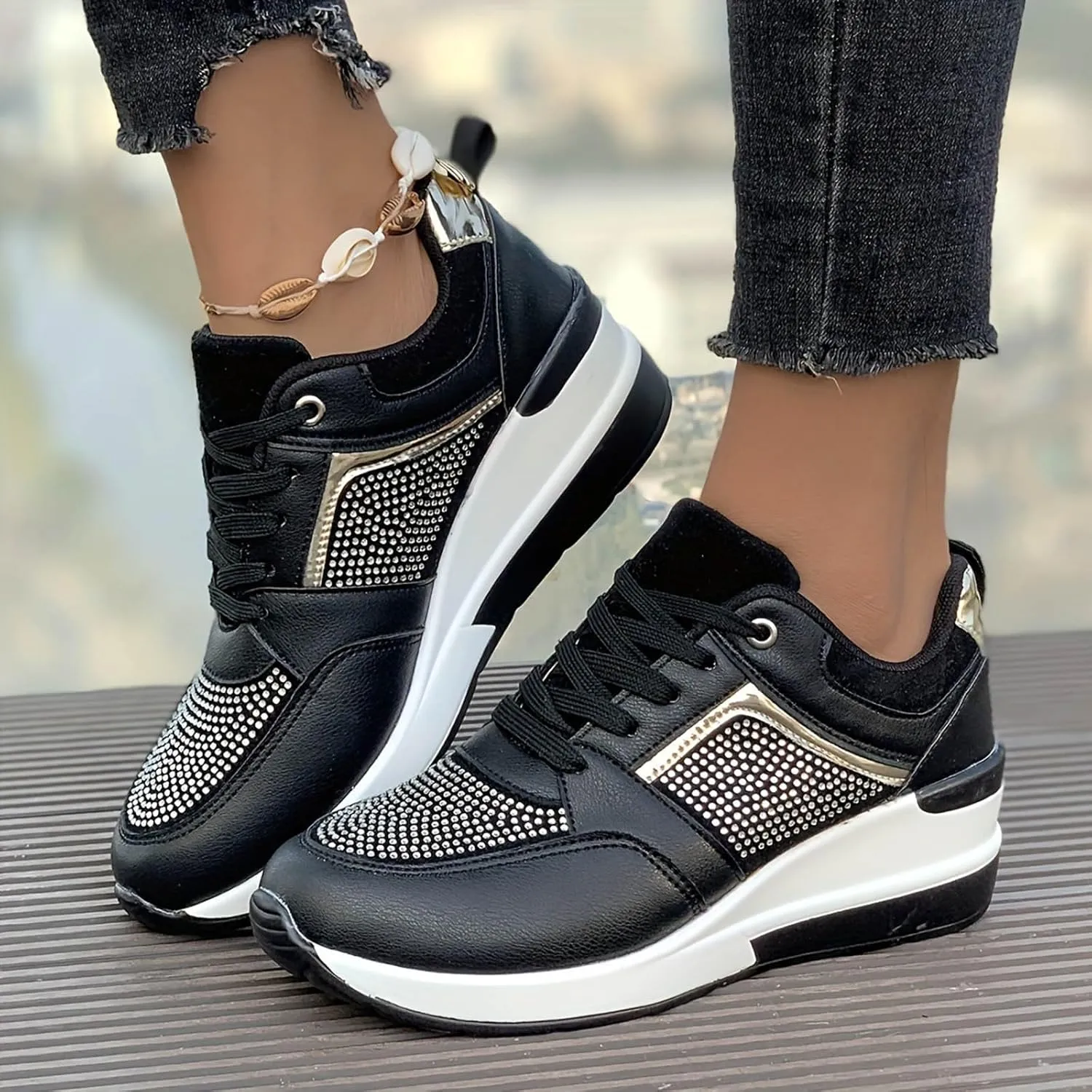 Lightweight Walking Tennis Shoes for Women Platform Thick Sole Classic Rubber Sole Shoes Versatile Dress Shoe