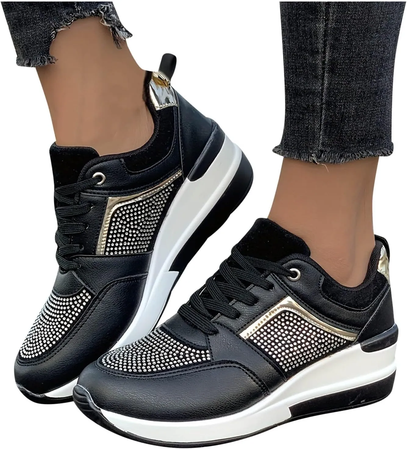 Lightweight Walking Tennis Shoes for Women Platform Thick Sole Classic Rubber Sole Shoes Versatile Dress Shoe