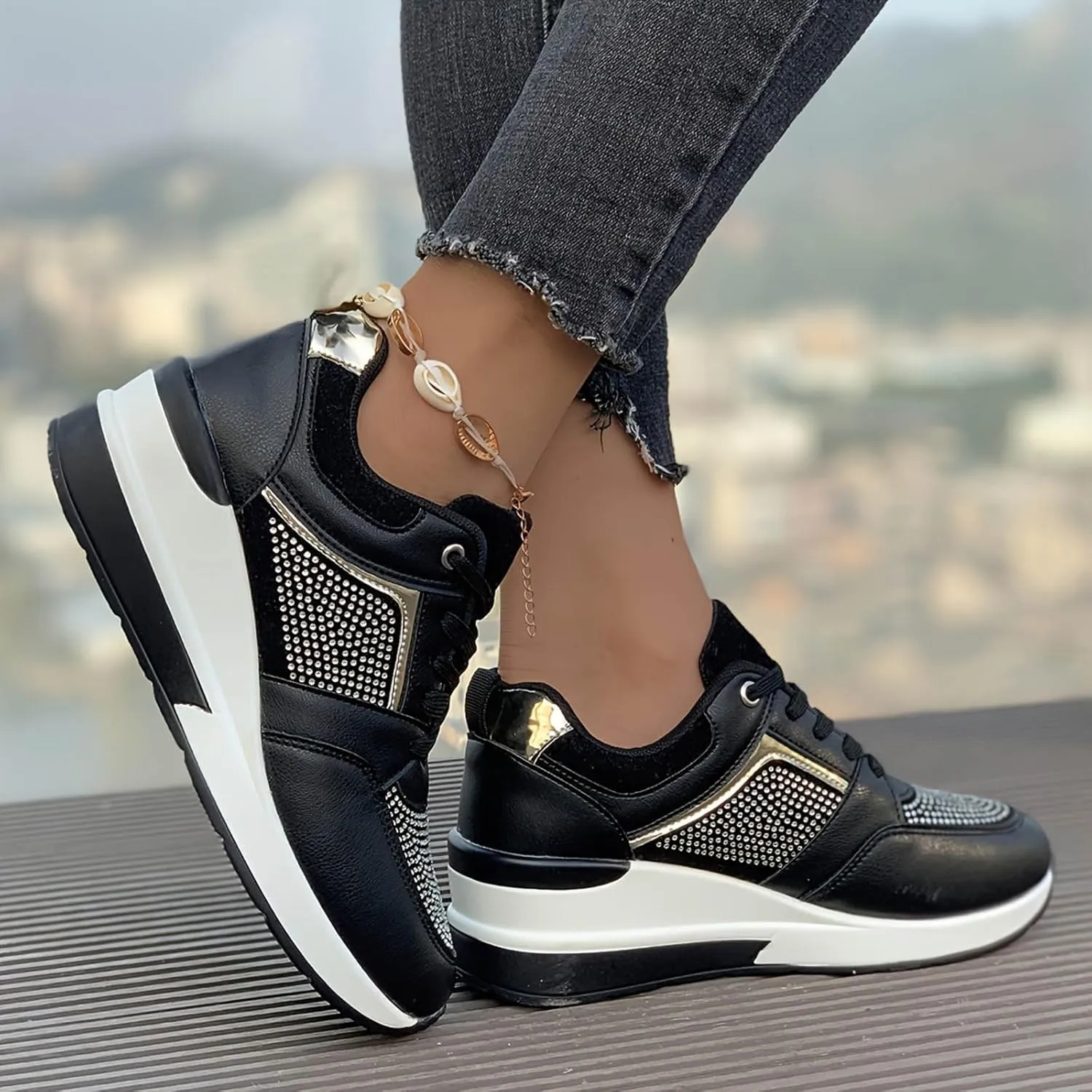 Lightweight Walking Tennis Shoes for Women Platform Thick Sole Classic Rubber Sole Shoes Versatile Dress Shoe
