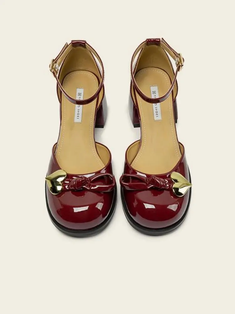 MQTIME  -  Solid French Vintage Mary Janes Shoes Women Bow-knot Sweet Elegant Pumps Shoes Female Heart-shape Korean Fashion Shoes 2024 New
