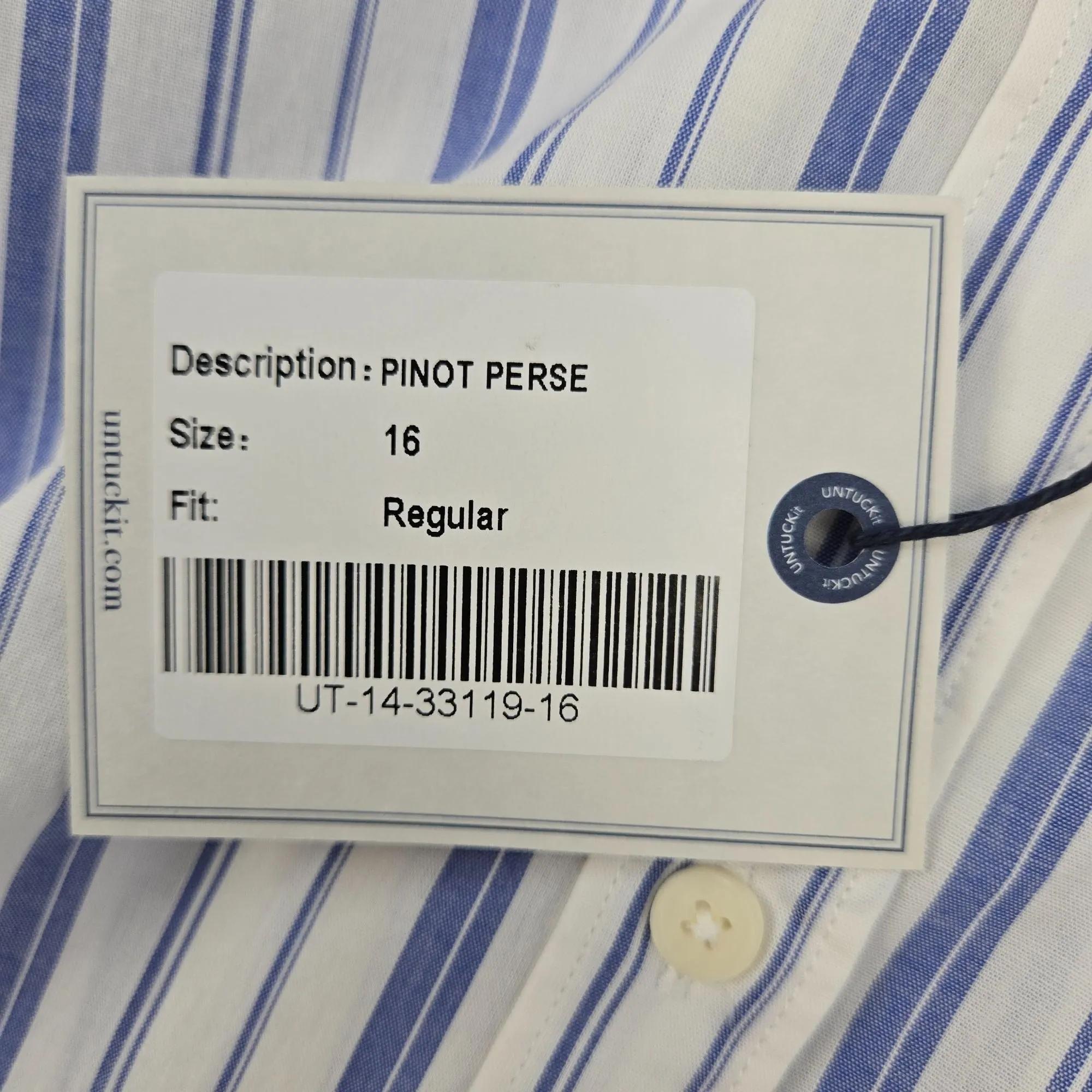 NWT UNTUCKit Pinot Perse Striped Long Sleeve Button Down Shirt Size 16