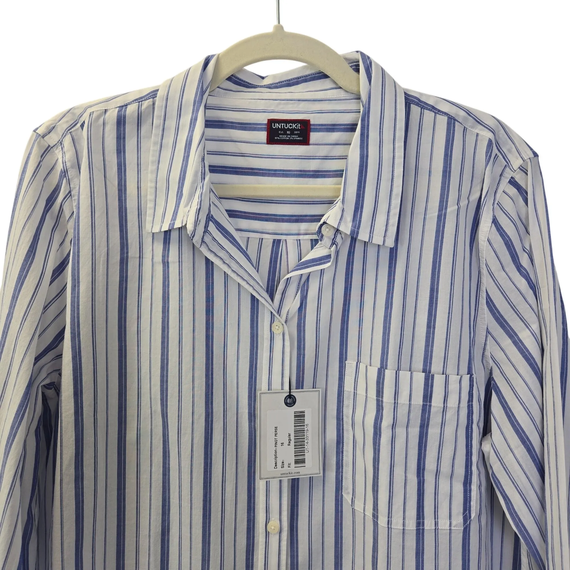 NWT UNTUCKit Pinot Perse Striped Long Sleeve Button Down Shirt Size 16