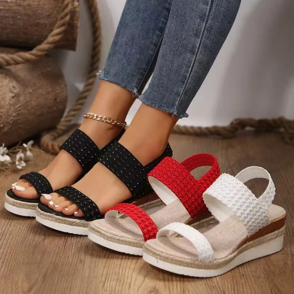Peep Toe Wedge Sandals