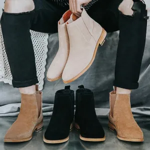 Pure Leather Cow Suede Pointy Men Boots
