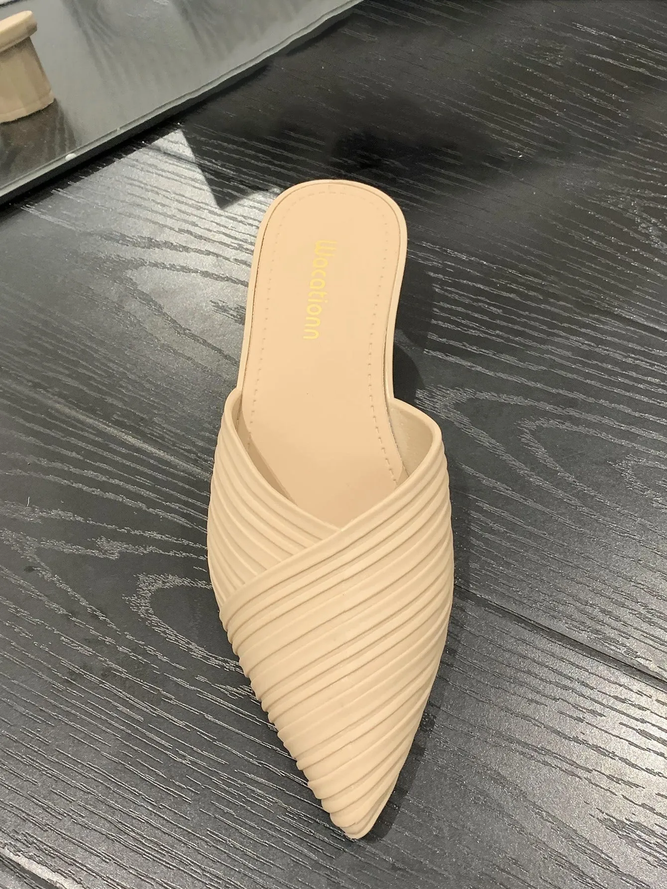Ruched Detail Point Toe Sculptural Heeled Mule Pumps