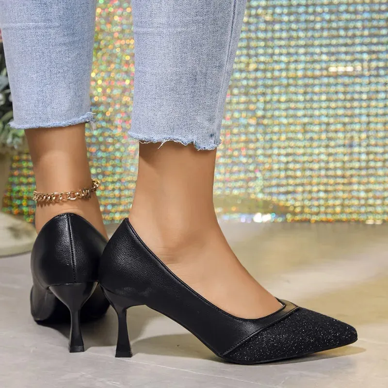 Sexy Pointed Toe Exquisite Wedding Casual Fashion Elegant Stiletto Low Heel Pumps