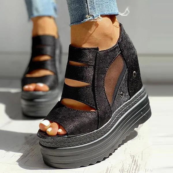 Sohiwoo  Women Goth Black Platform Sandals Punk Chunky High Heel Shoes