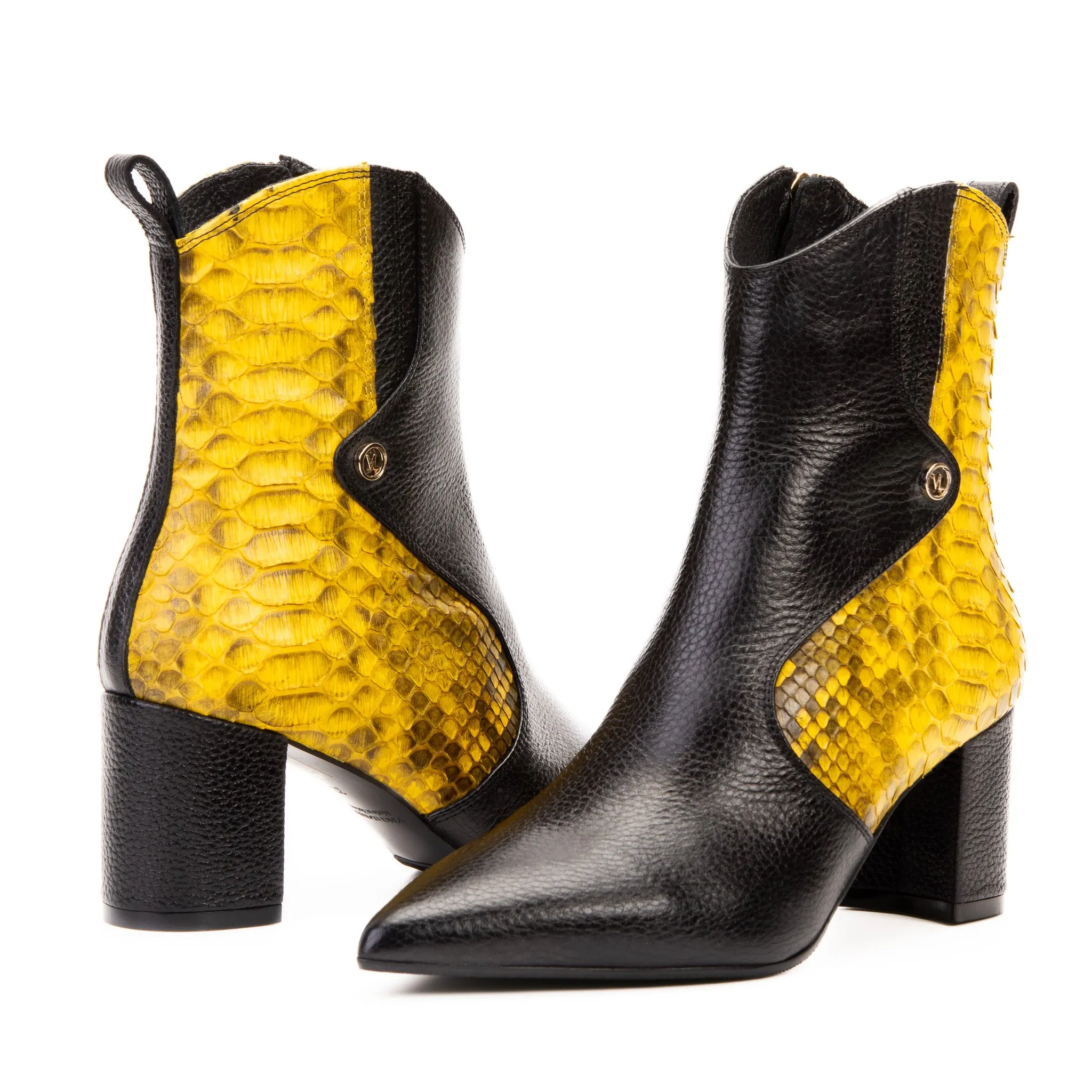 The Saturn Yellow Pythn Leather Block Heel Women Boot