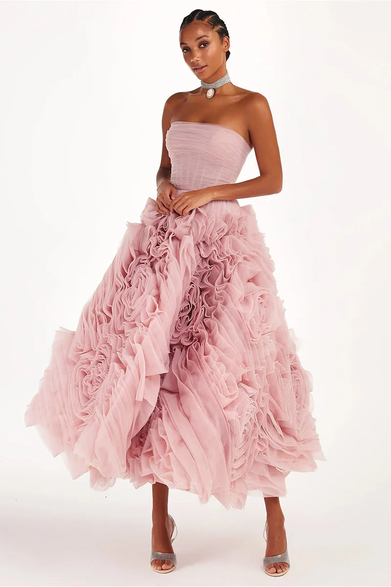 Unreal Sensibility Tulle Trendy Strapless Midi Dress