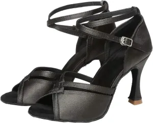 YKXLM Latin Ballroom Dance Shoes for Women Practice Dance Heels Performance Party Dance Shoes Peep-Toe, Black-8.5 Heel-6 US